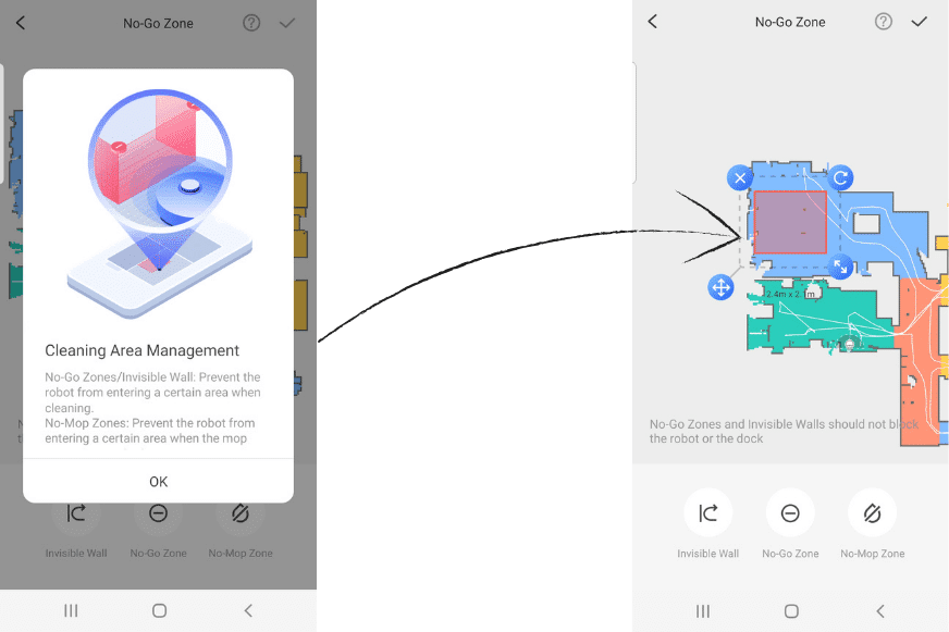 Запретные зоны настраиваются в приложении Roborock Q7 Max+.